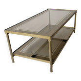table basse en laiton verre fumé miroir ancienne maison Jansen vintage