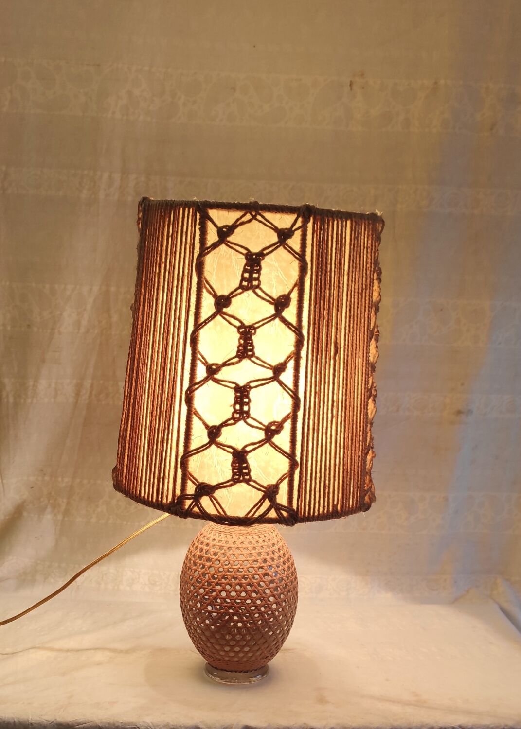 Table lamp in caning and rope - 1960s/70s