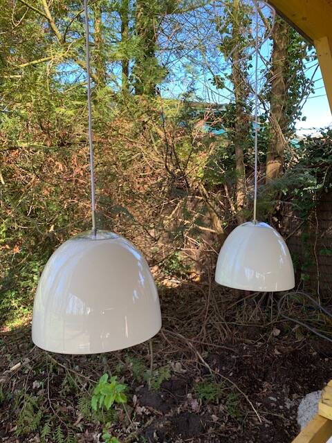2 Danish white glass pendant lights (50s/60s)
