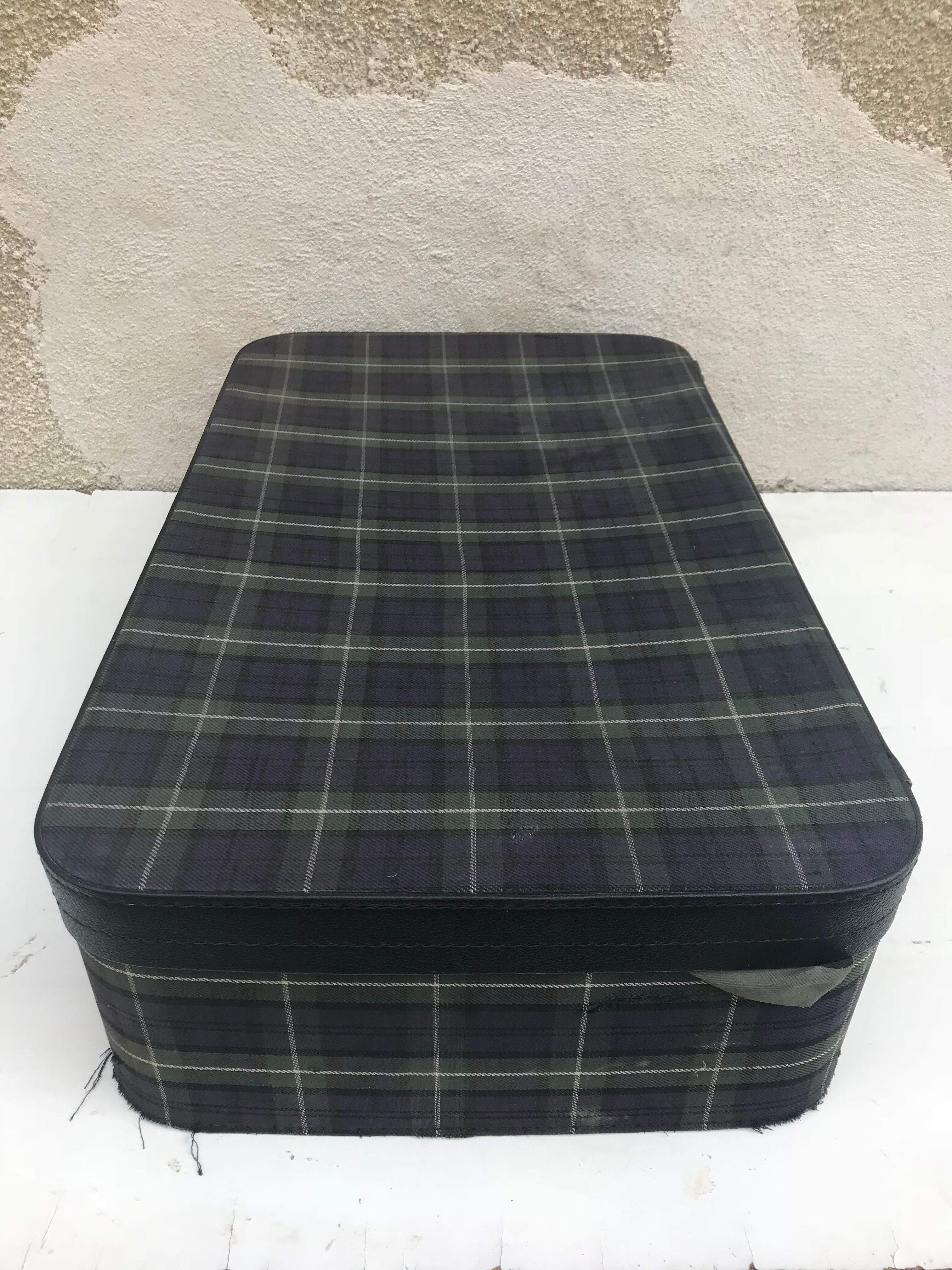 Old suitcase travel fabric Scots & brass + Cove black Vintage Leather trunk
