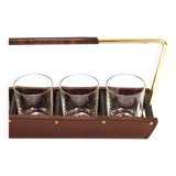 Carl Auböck II drinking glass holder, leather and brass, Austria 1950s