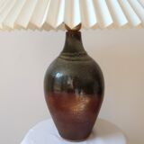 Lampe en grès et abat-jour plissé vintage
