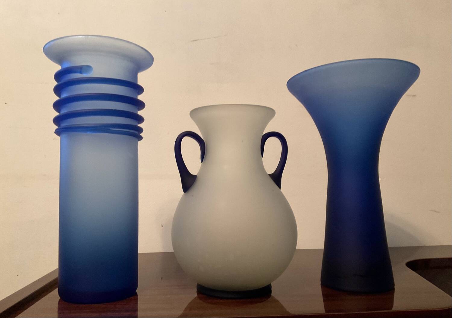 Trio of vintage glass paste vases from the 70s