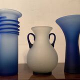 Trio of vintage glass paste vases from the 70s
