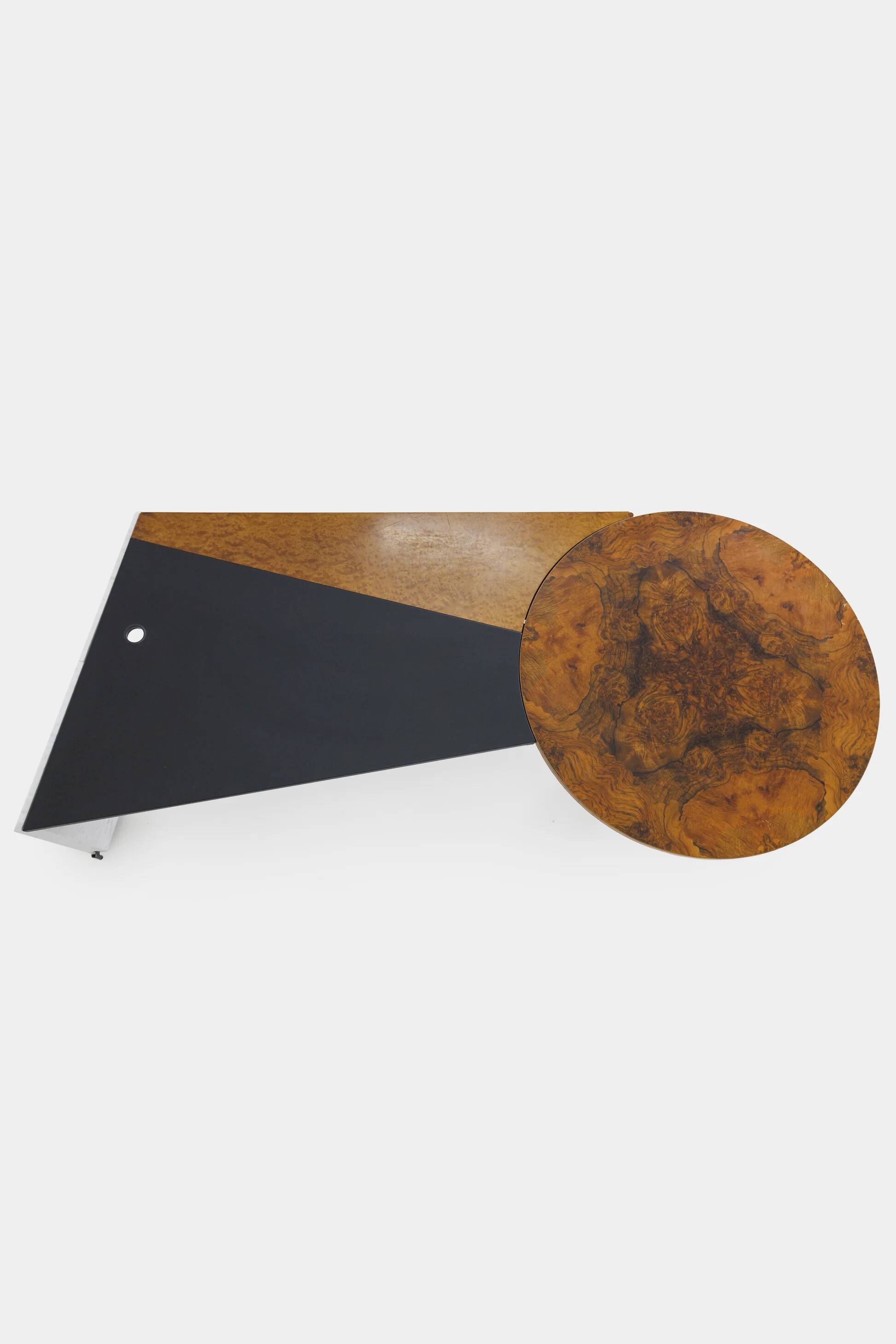 Unique desk Carrara marble & burl wood - Italy, 1980s