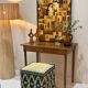 Vintage turned walnut wood console table with ball feet.