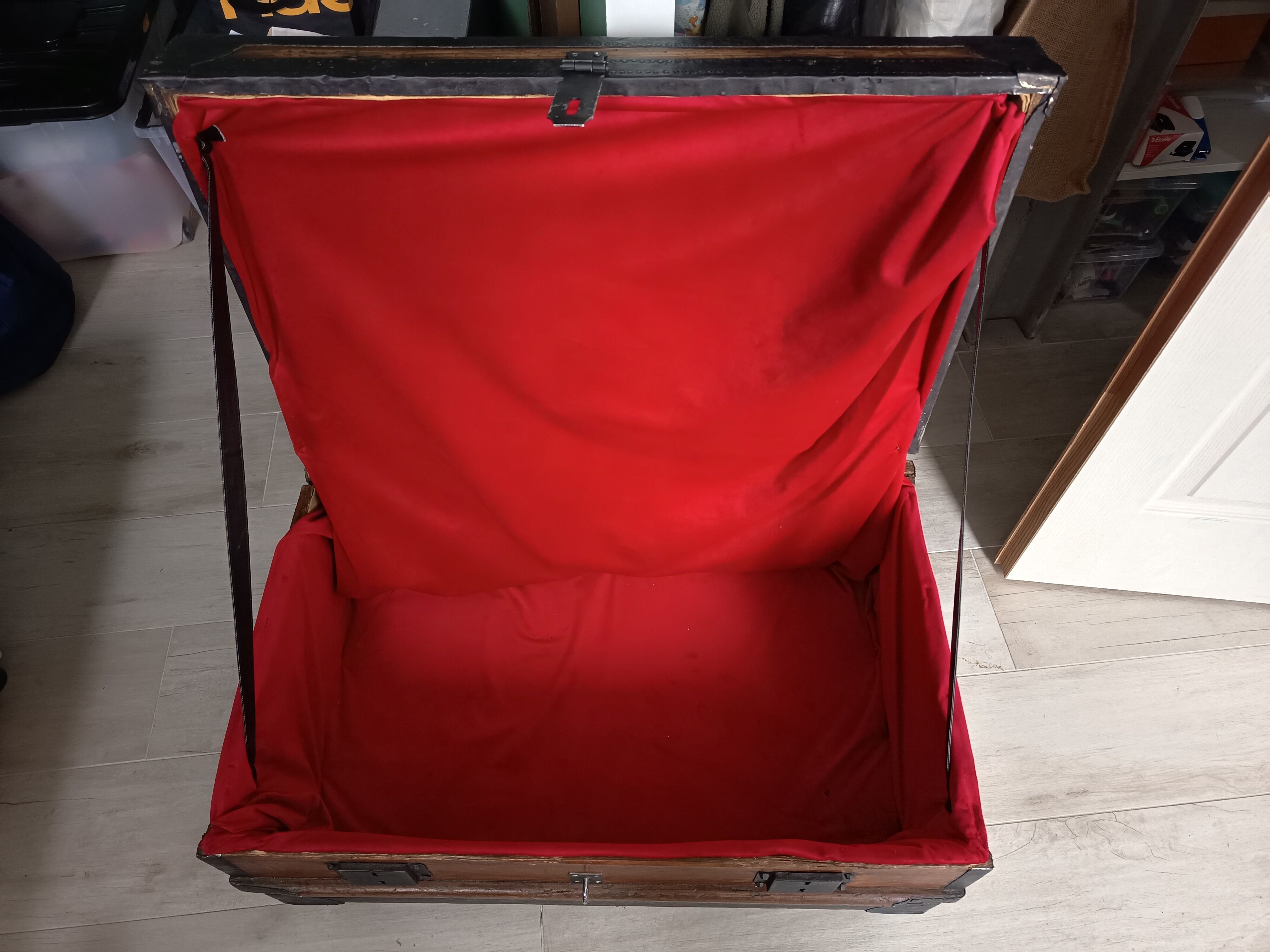 Old trunk with red velvet interior