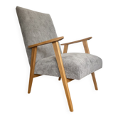 Fauteuil vintage retapissé en gris clair
