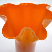 Murano handkerchief vase, blown glass, 1960s design, white and orange.