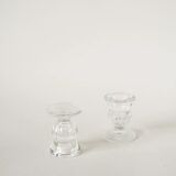 Paire de petits bougeoirs en verre moulé, 1950