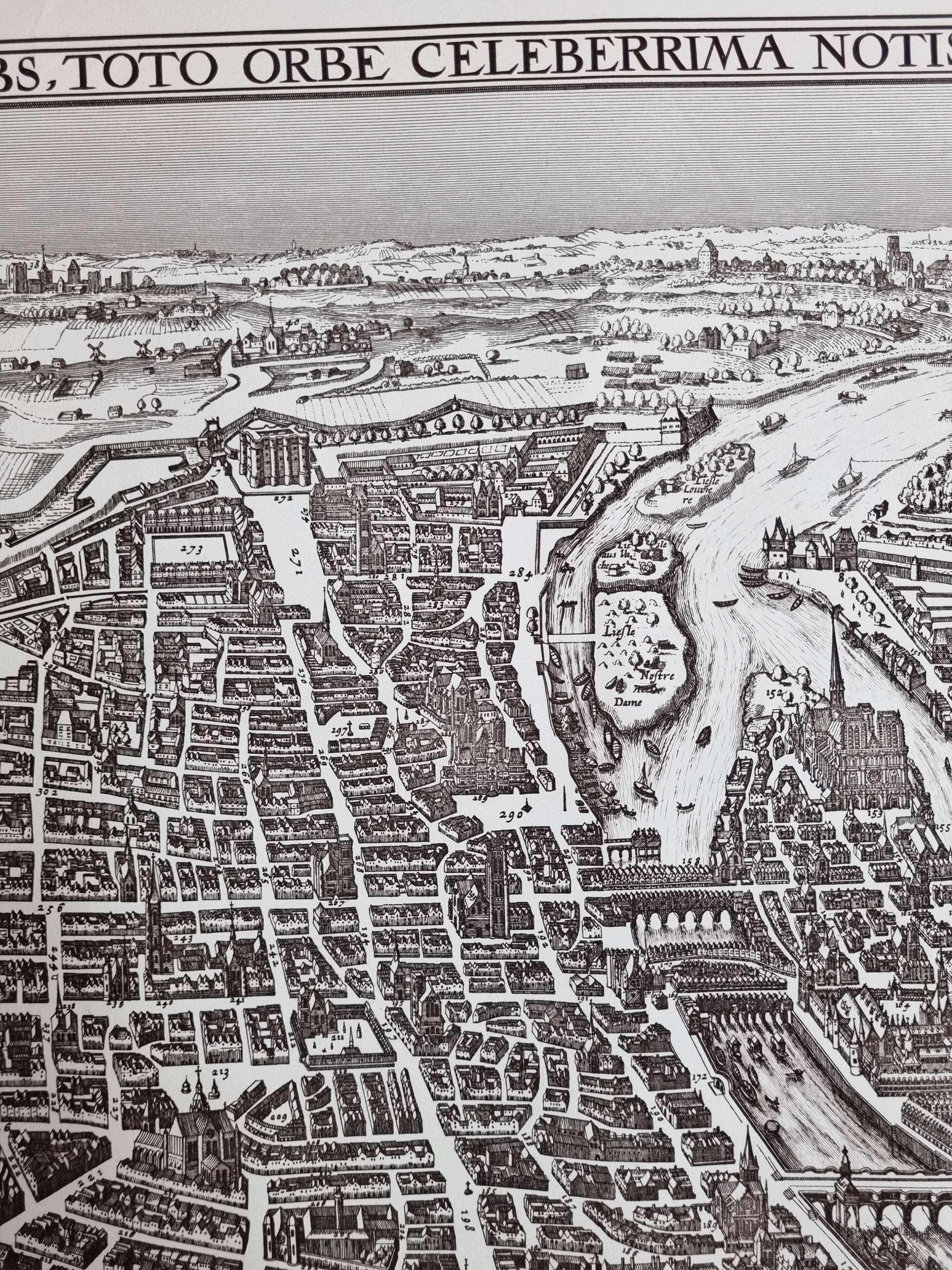 Vintage reproduction, Lutetia Parisiorum Urbis, 1618, after Sebastian Munster, 105 x 73 cm