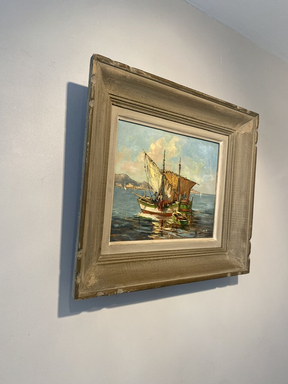 Old painting, Marine, signed B Franco, 50s/70s