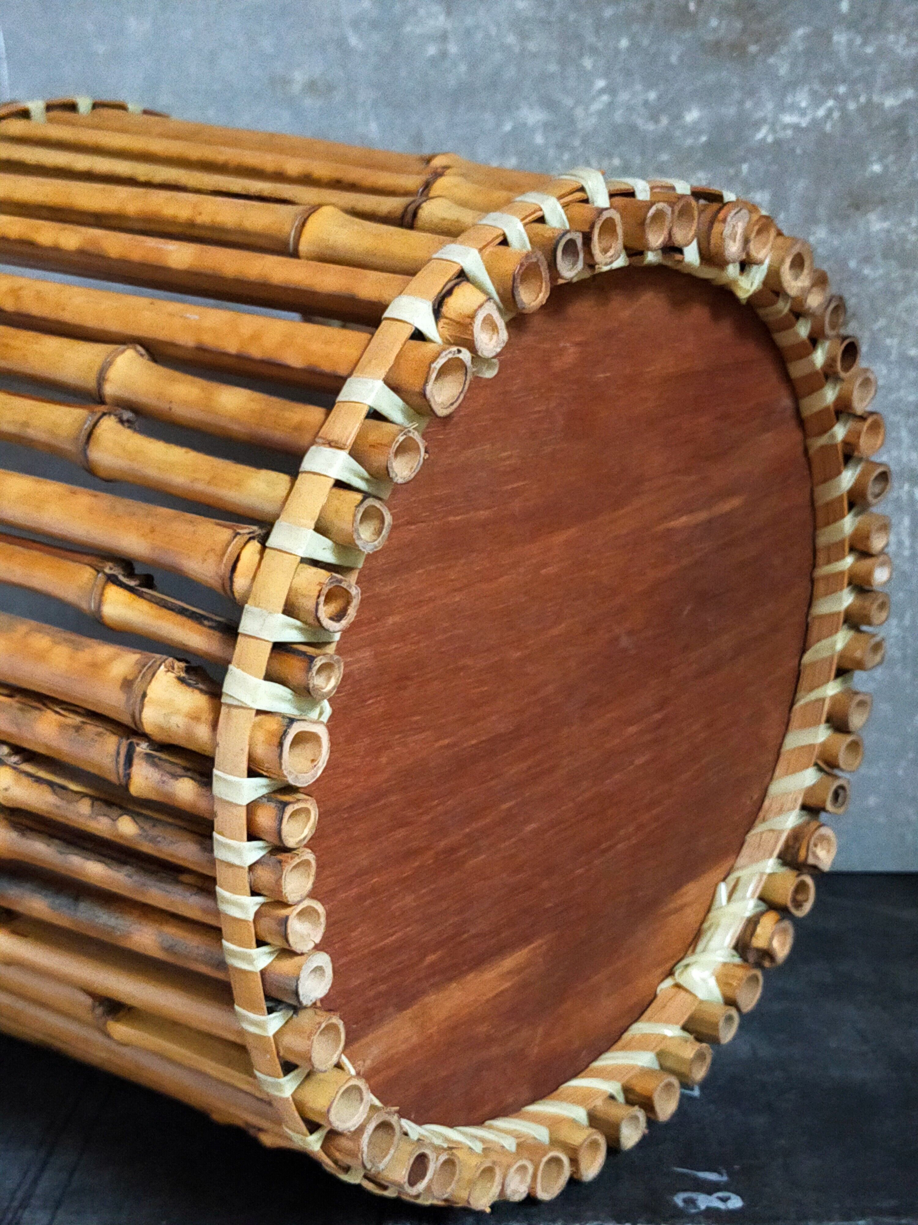 Pot cover basket Art-popular bamboo and scoubidou 50s