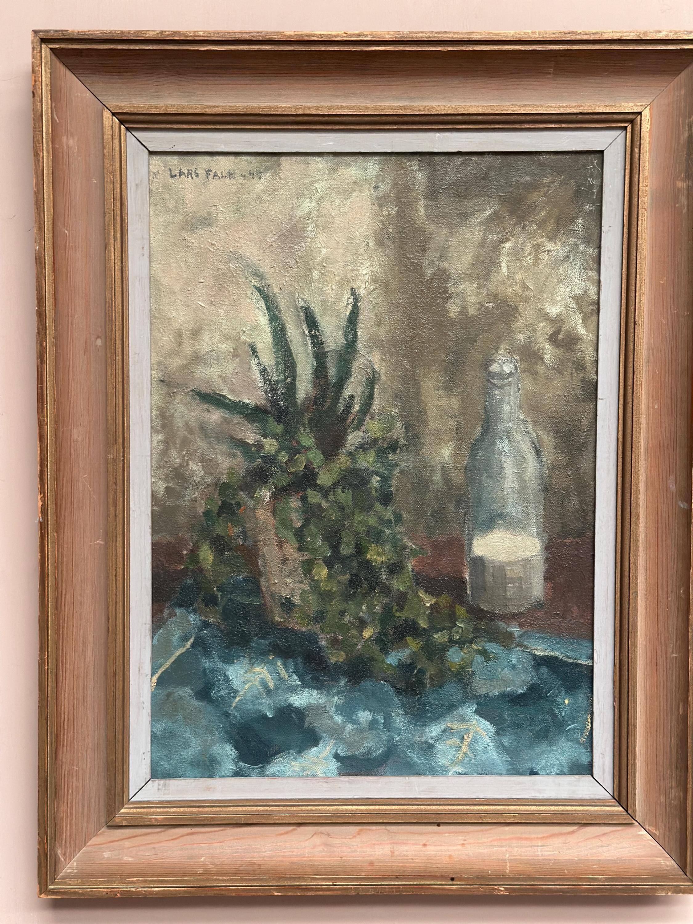 Original Swedish Oil on Panel – “Still Life with Glass Bottle” by Lars Falk