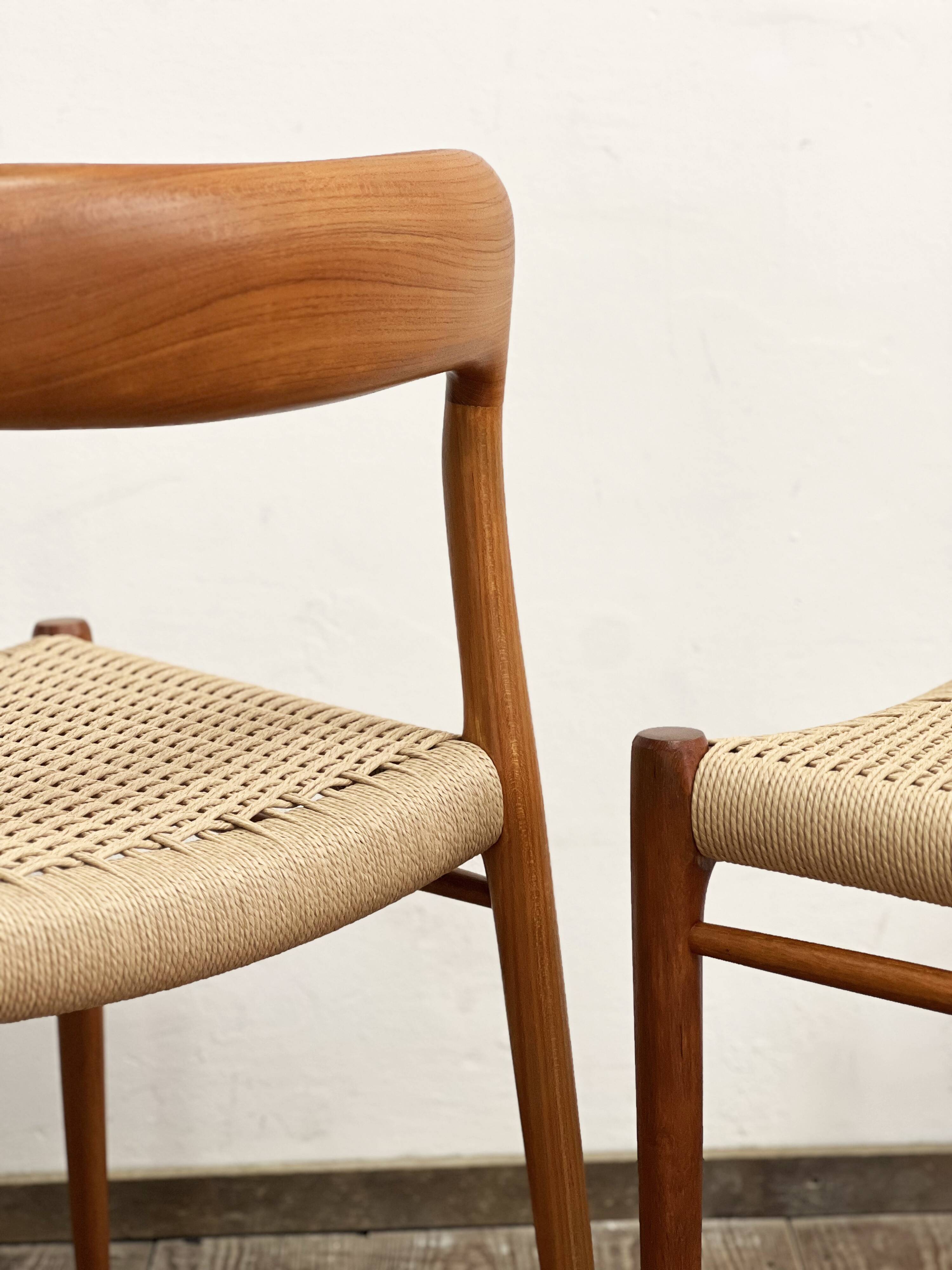 Mid-Century Model 75 Chairs in Teak by Niels O. Møller for J.L. Moller, 1950, Set of 2
