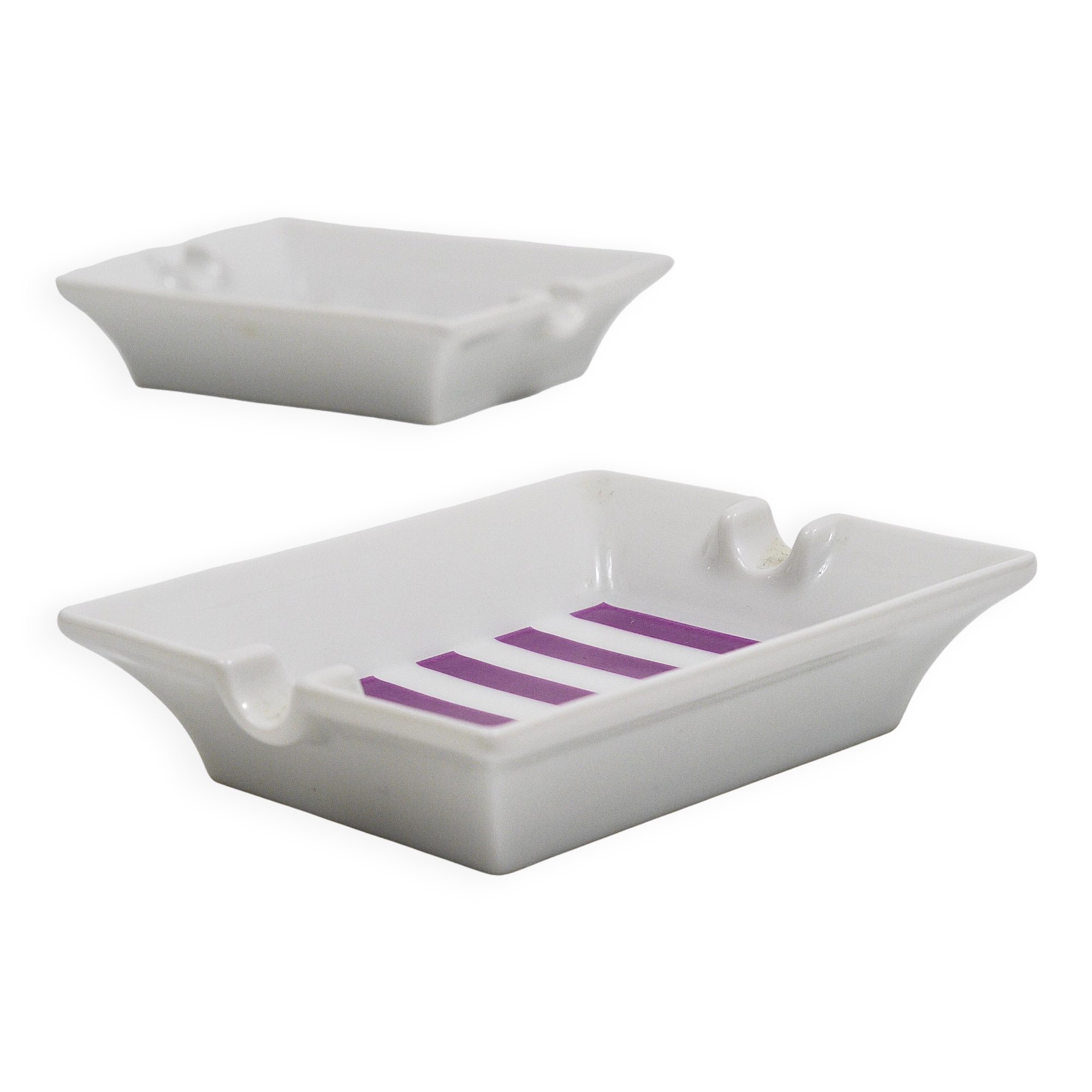 Paquet de cendriers fins en porcelaine violets Midcentury Augarten Vienne, Autriche, années 1950