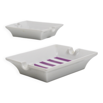 Set of fine purple porcelain ashtrays Midcentury Augarten Vienna, Austria, 1950s