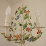 Romantic Vintage Italian Metal 3 Light Cage Chandelier Circa 1930s/40s