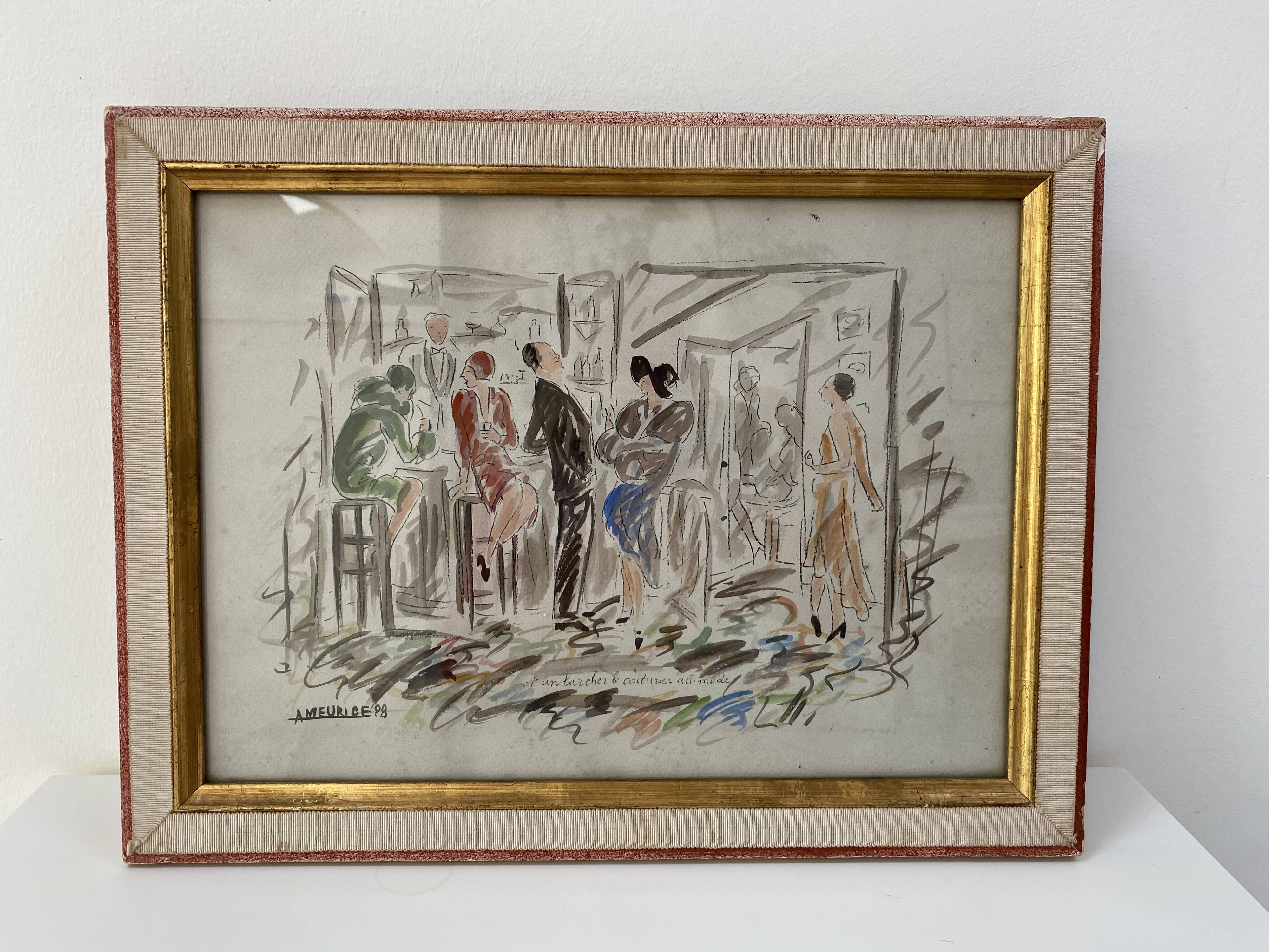 Watercolor haute couture 1928 André Meurice