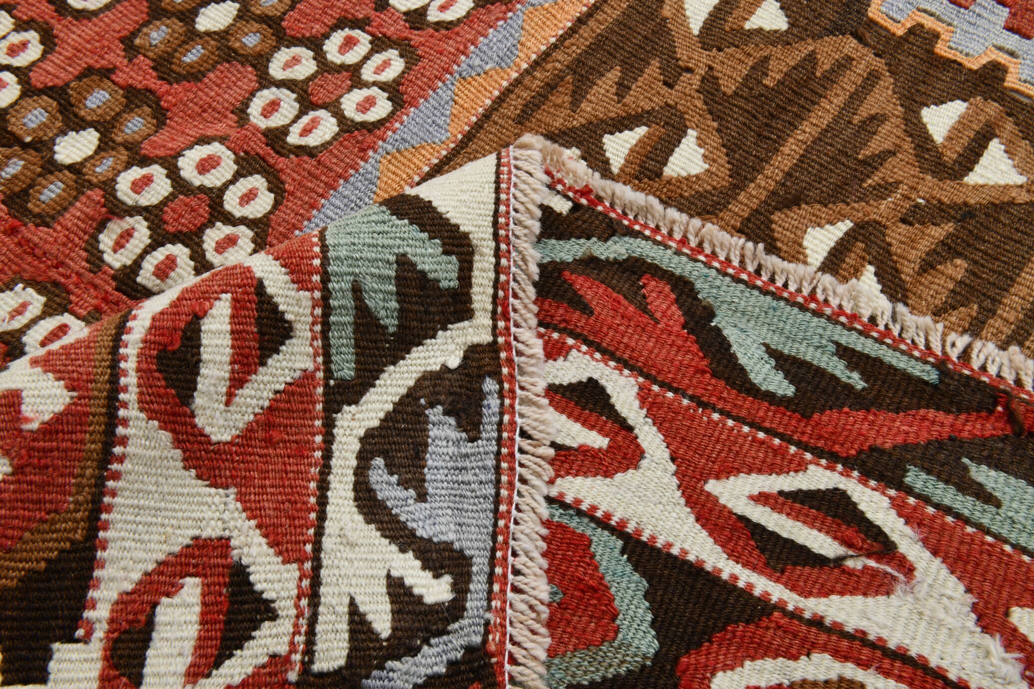 6x14 Kilim Warm Earthy Tons Long Wide Handmade Kilim Rug, 183x416 Cm