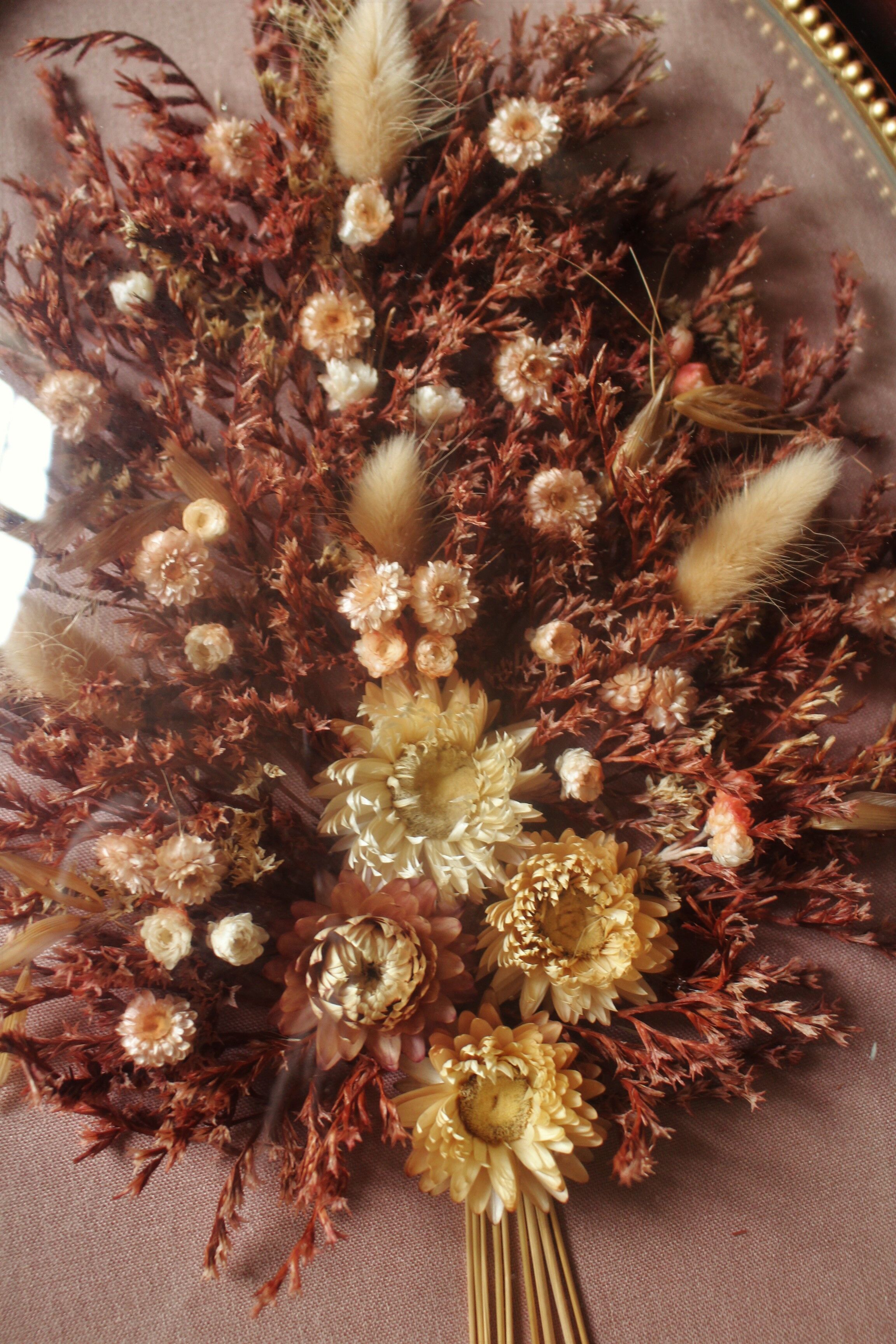 Domed glass frame vintage dried flowers