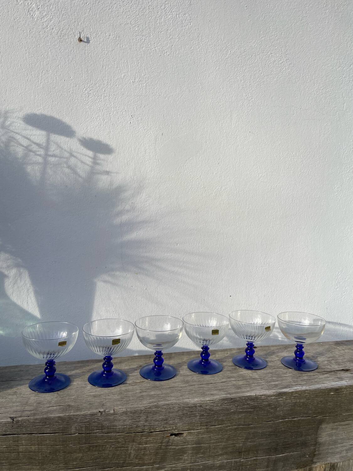 6 Luminarc blue glass dessert bowls/stemmed dishes