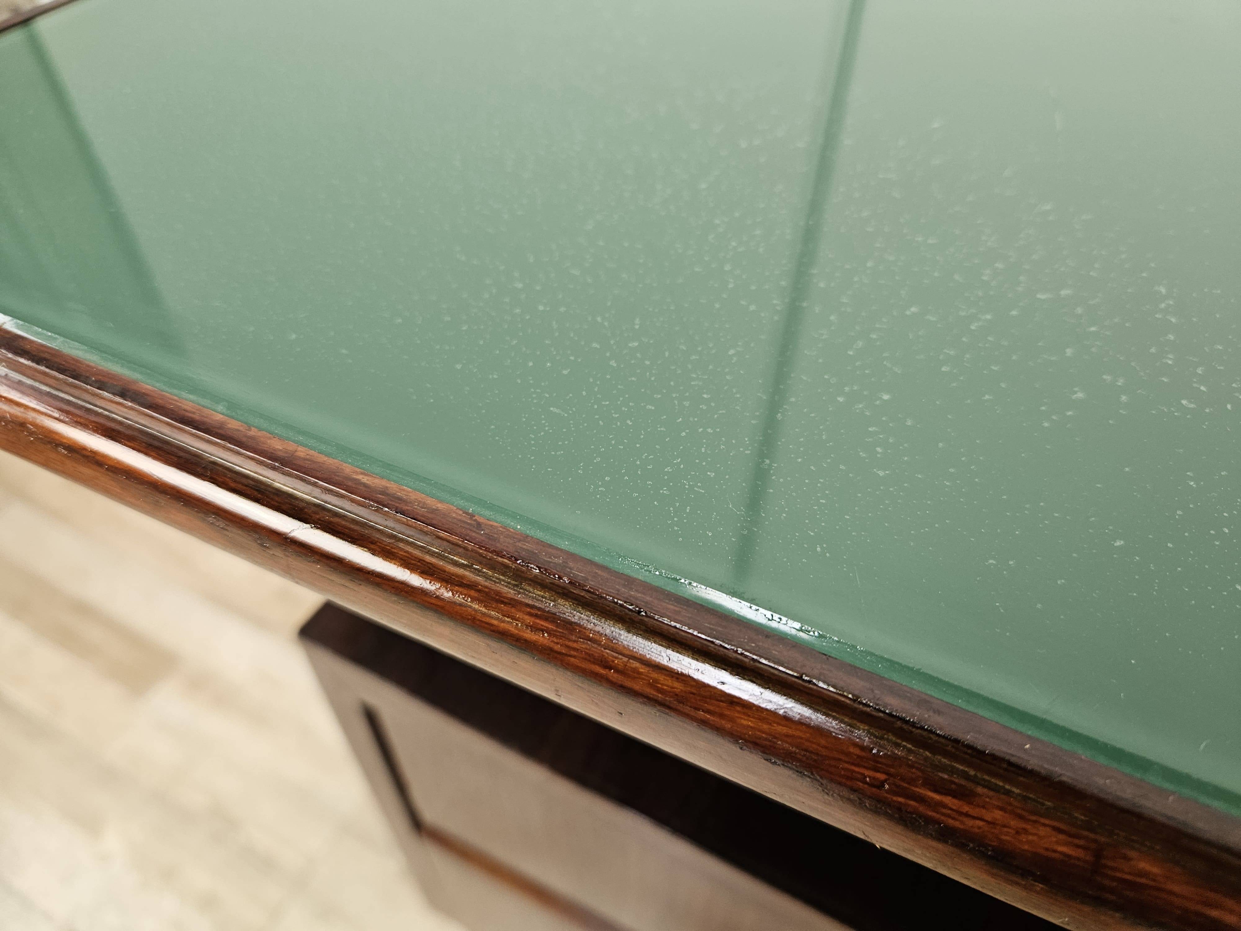 Executive Art Decò desk in exotic wood, glass, and brass