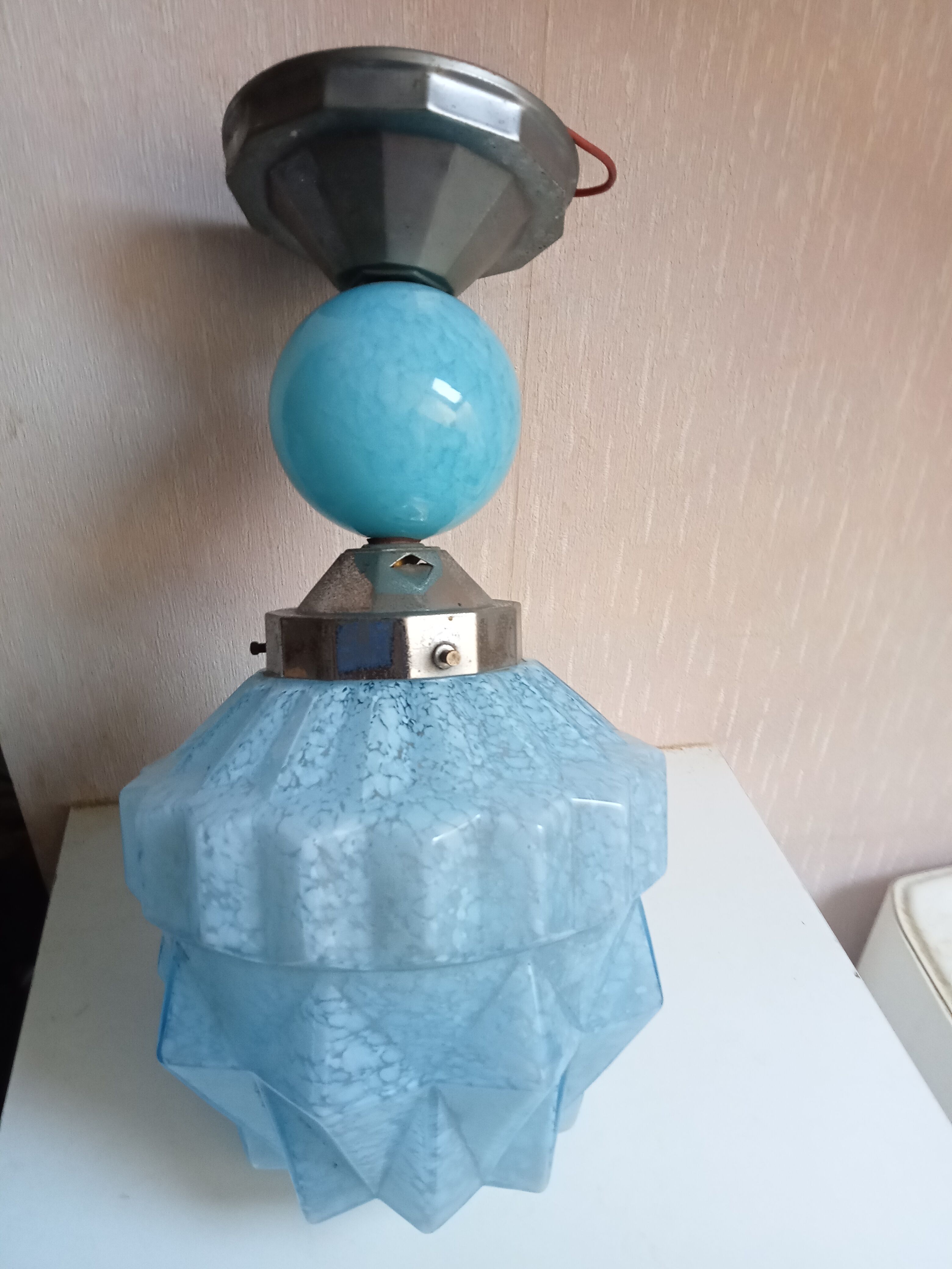 Lamp skyscraper opaline blue art deco 1920 height 35 cm diameter 18 cm