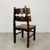 Brutalist oak chair 60s solid wood neo rustic style