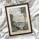 Old watercolor seaside landscape signed A. Brun