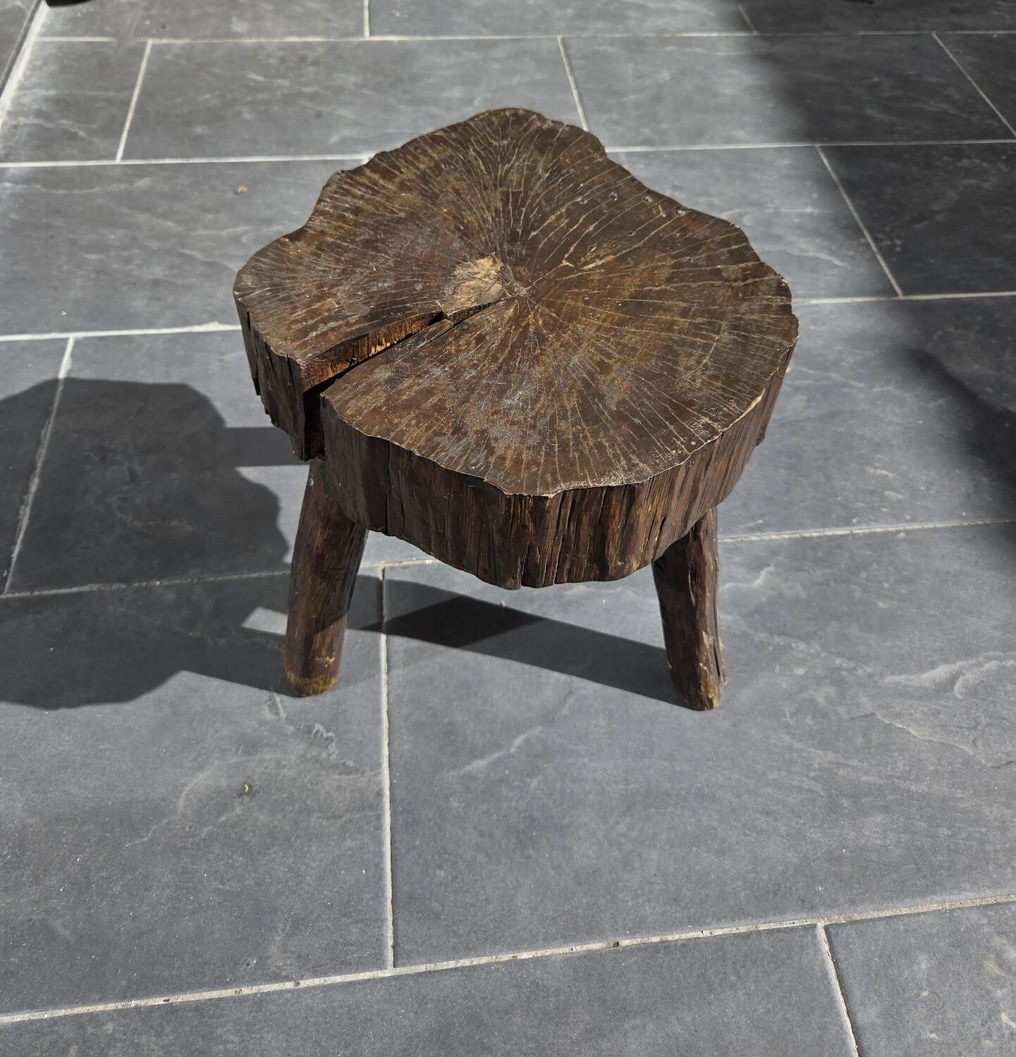 Vintage rustic French stool in real solid wood