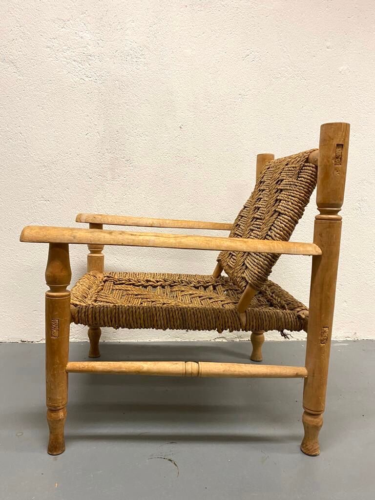 Wood and rope armchair and footrest