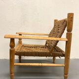 Wood and rope armchair and footrest