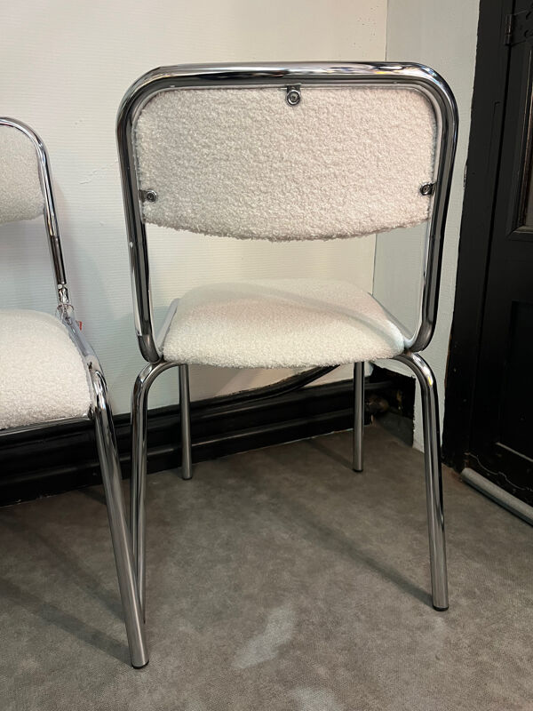 Paire chaises chrome tapissées tissu bouclette