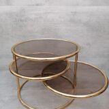 Table basse laiton 3 niveaux pivotants des années 1970 style de Milo Baughman Italie