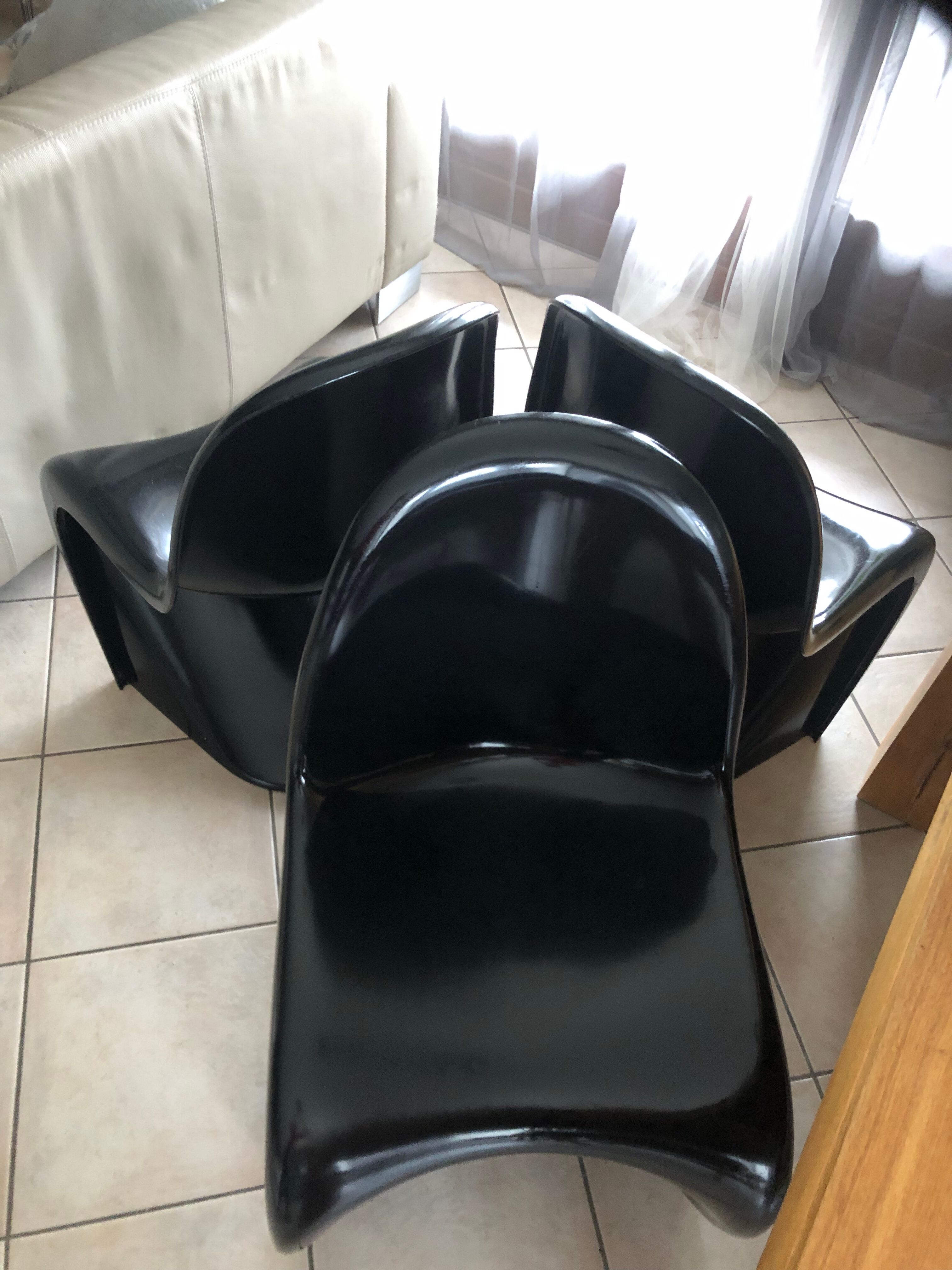 Set of 3 chairs Vintage black Verner Panton