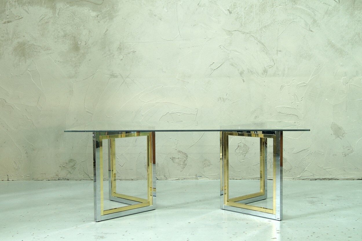 Italian modern brass and chrome coffee table, 1970
