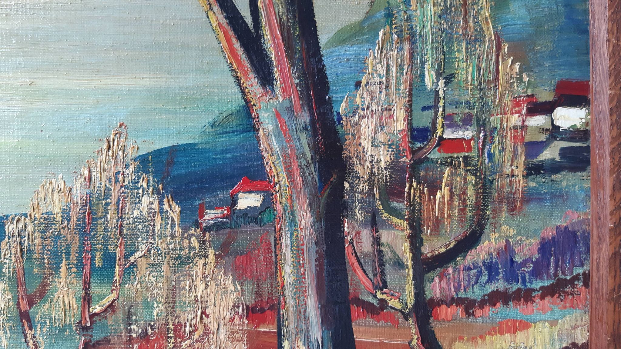 Oil painting on canvas landscape expressionist trees 30-40s signed