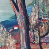Tableau huile sur toile paysage arbres expressionnistes années 30-40 signé