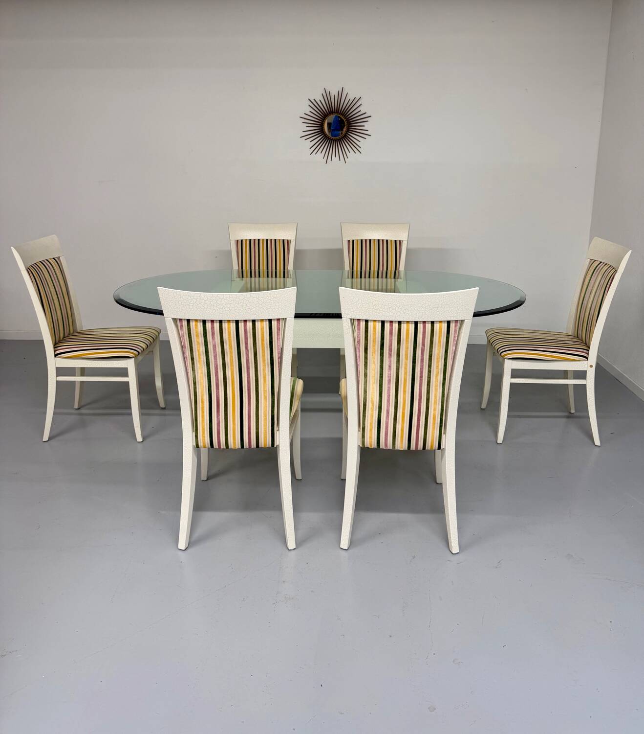 Thonet designer glass dining table with crackled lacquer finish, 1980s vintage