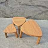 Vintage triangular oak side nesting tables (3)
