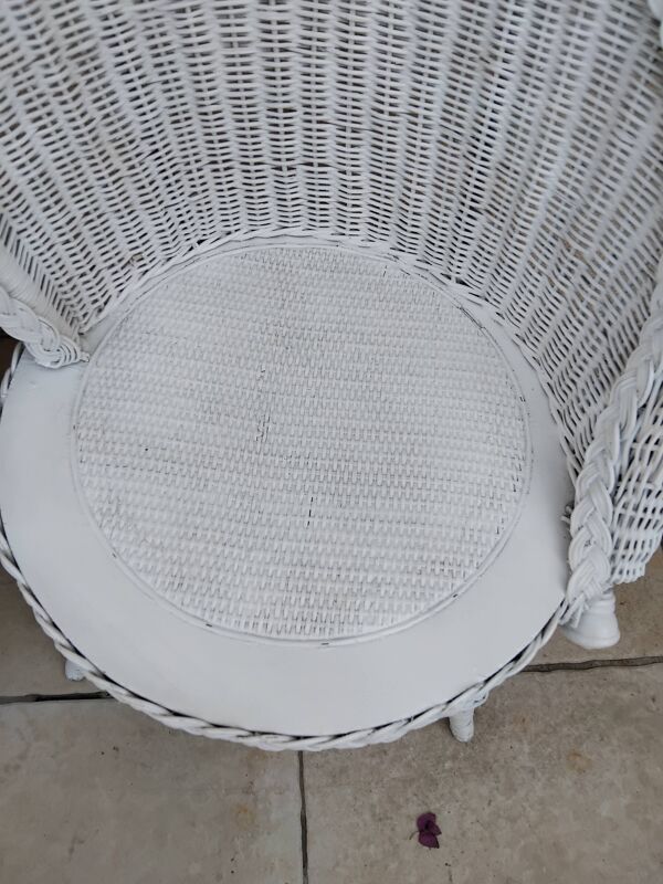 Paire de fauteuil en osier rotin blanc art deco vintage