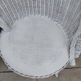 Pair of vintage art deco white rattan wicker armchairs