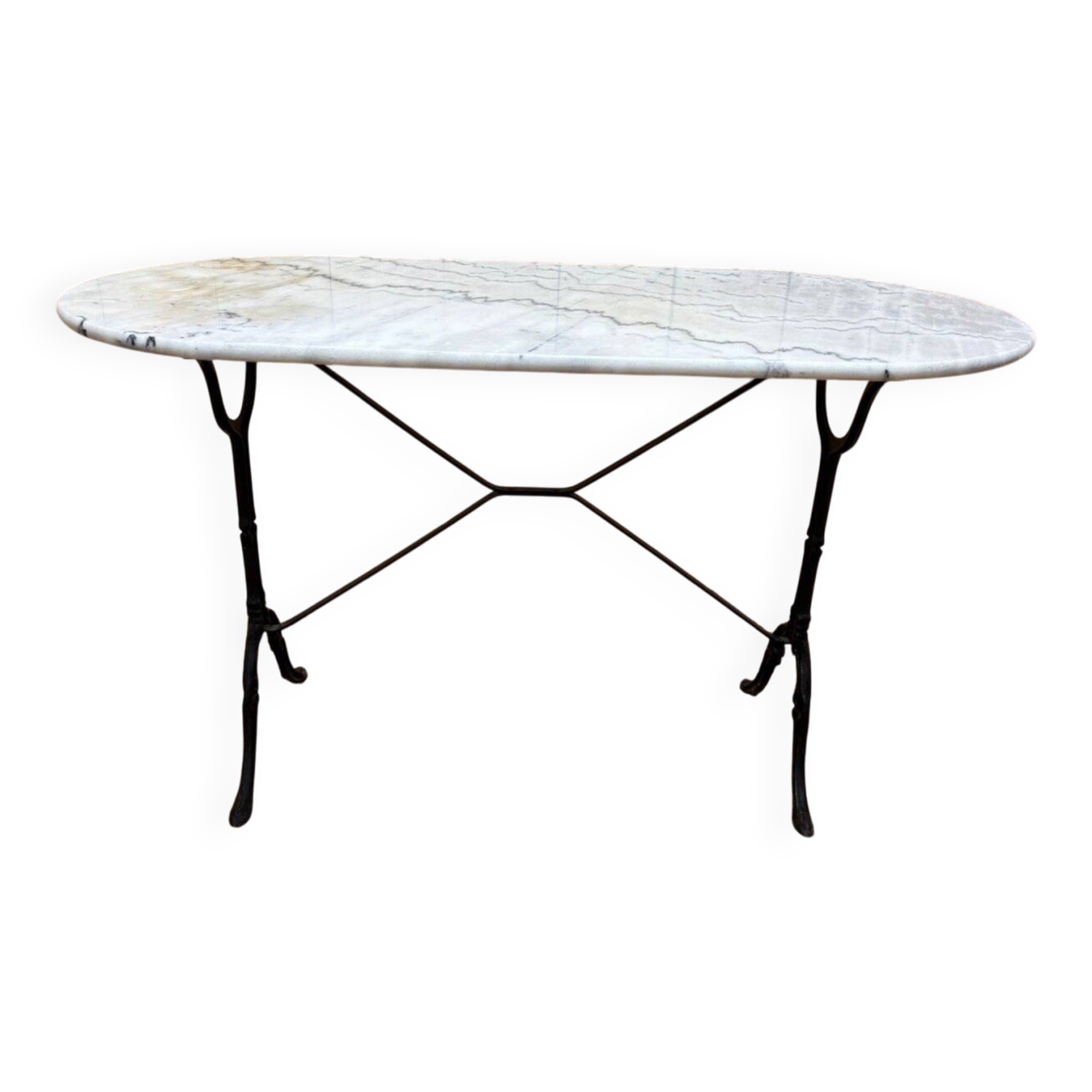 Authentic bistro table with white marble and cast iron from the early 20th century.