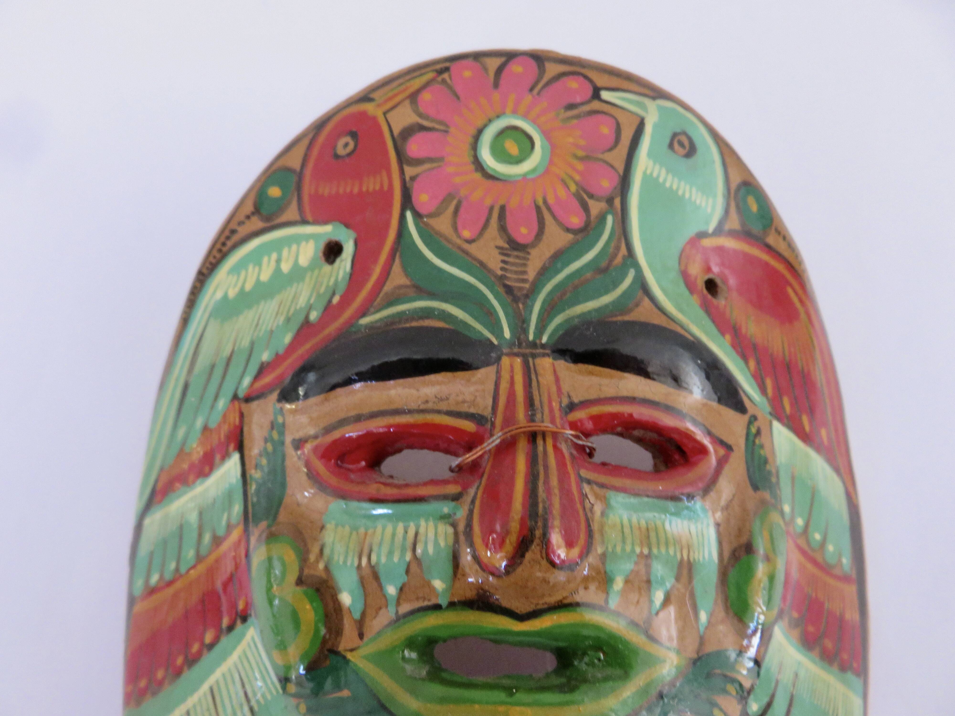 Masque Mexicain en terre cuite, art populaire Mexicain, années 70