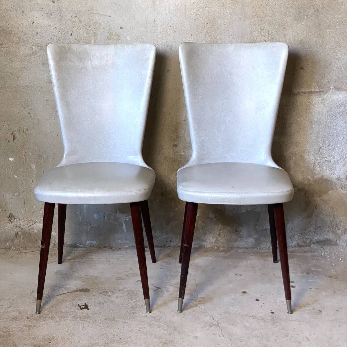 Pair of vintage 1960s chairs in grey faux leather.