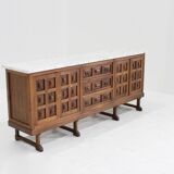 Buffet brutaliste espagnol en bois massif et marbre