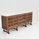 Buffet brutaliste espagnol en bois massif et marbre