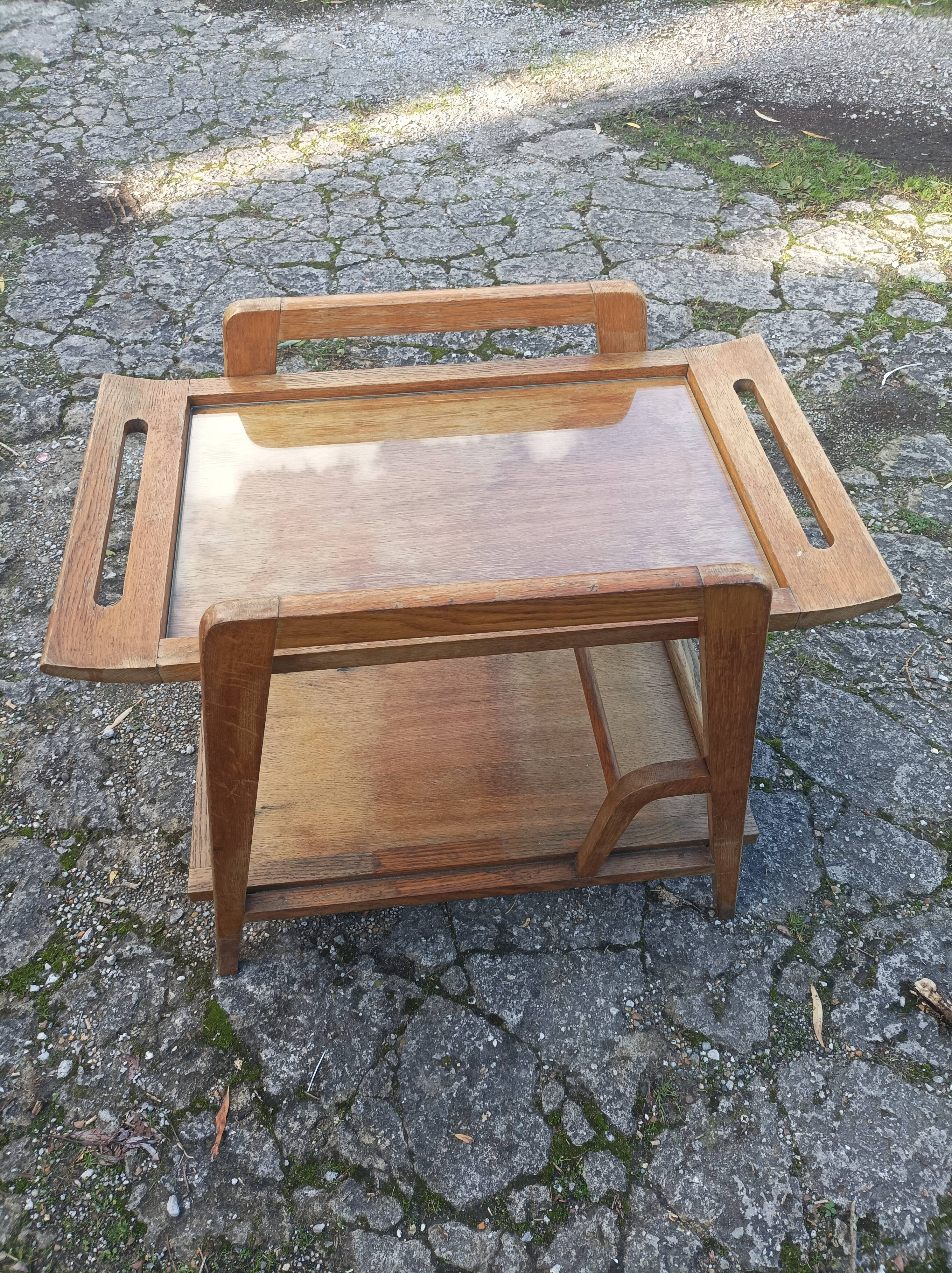 Ancienne desserte en bois vintage pieds compas scandinave