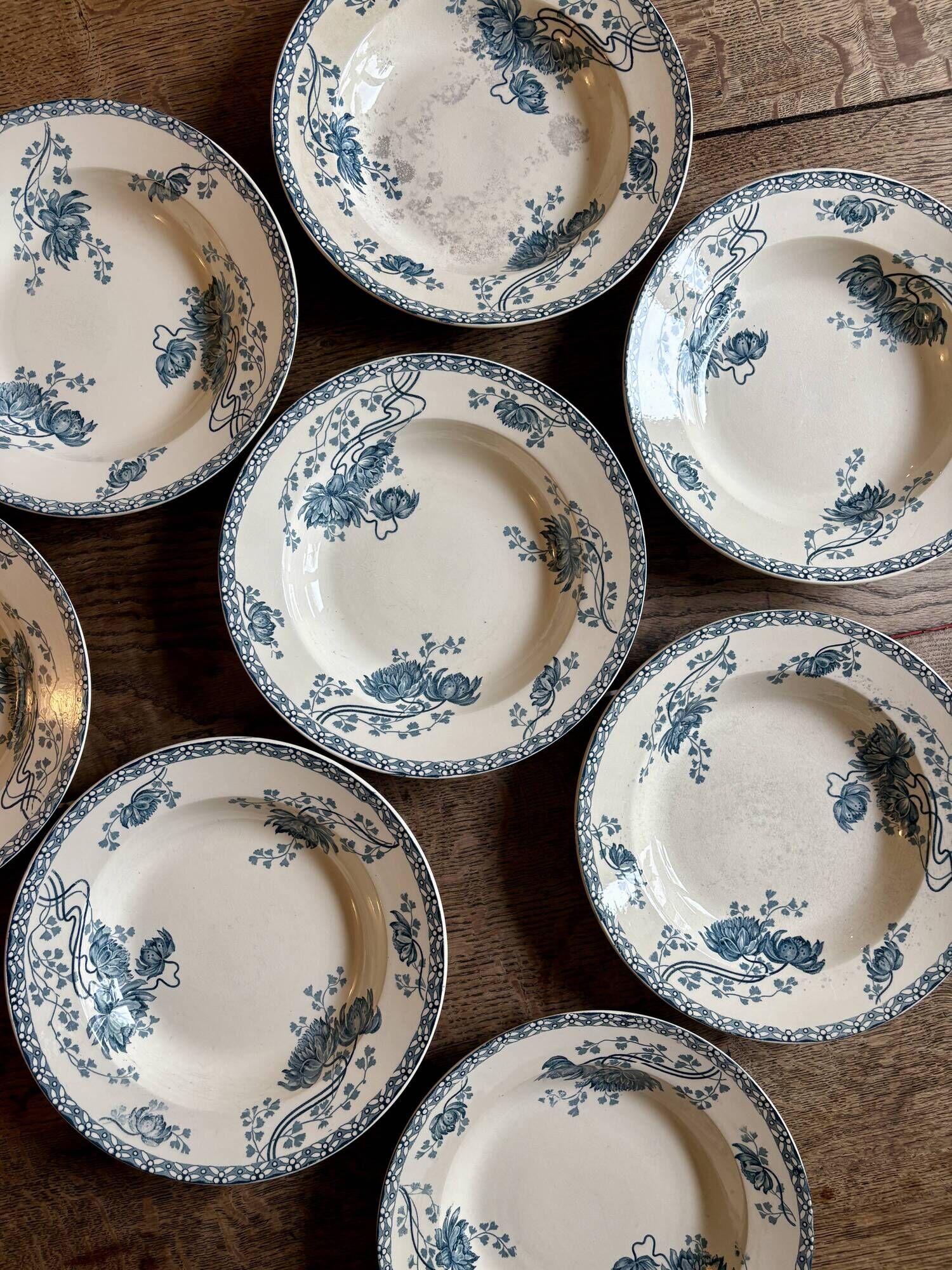 Set of 8 antique deep plates in ironstone, Royat from Sarreguemines.